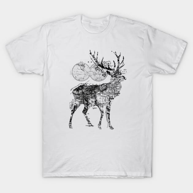 Deer Wanderlust Black and White T-Shirt by Tobe_Fonseca